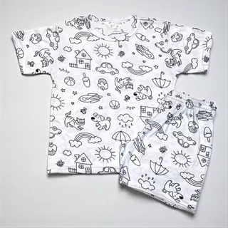 Pijama Infantil  para Colorir Menino e Menina Manga Curta – Conjunto Blusa + Shorts Confortável em Oferta na Shopee