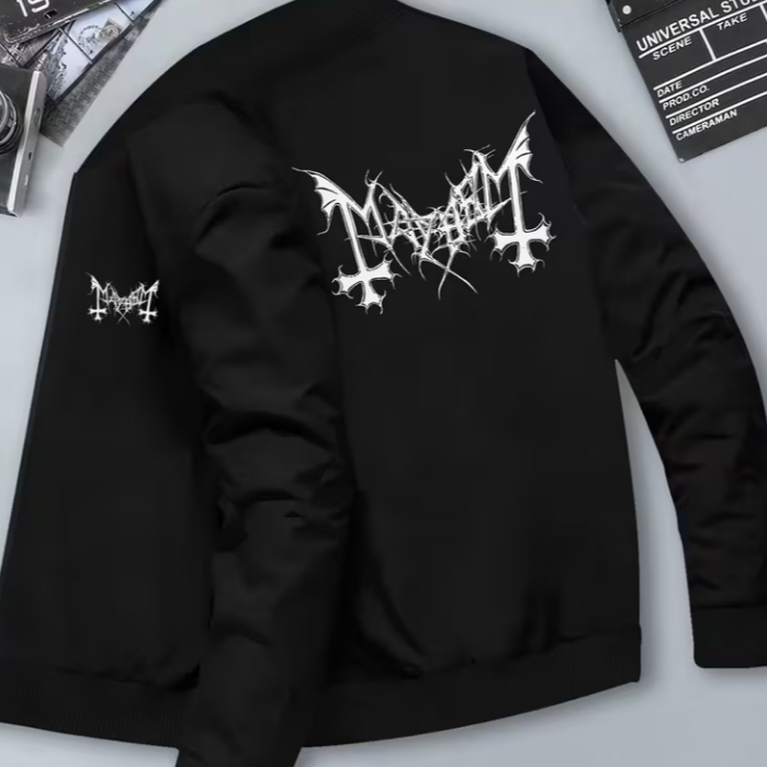 Jaqueta Esportiva Masculina Bomber Rock Black Metal Mayhem Banda