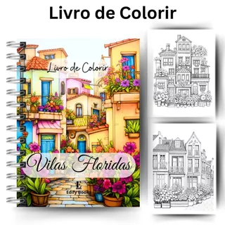 Livro de Colorir Adulto Desenhos para colorir Vilas Floridas A5 gramatura 120g 50 páginas em Oferta na Shopee