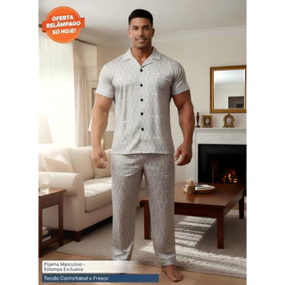 Pijama Curto Masculino Plus Size Tecido Respirável Premium Verão em Oferta na Shopee