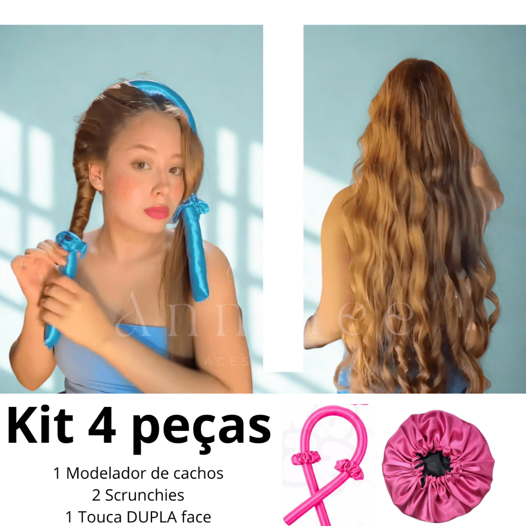 Kit Modelador de Cachos Sem Calor + Touca de Cetim + 2 Xuxinhas – Não ...