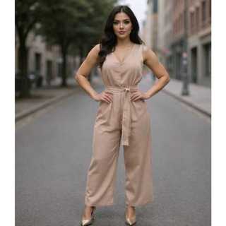 Macacão Feminino Alfaiataria Elegante Pantalona Longa Com Cinto Social — foto 5 — Achou Levou Brasil