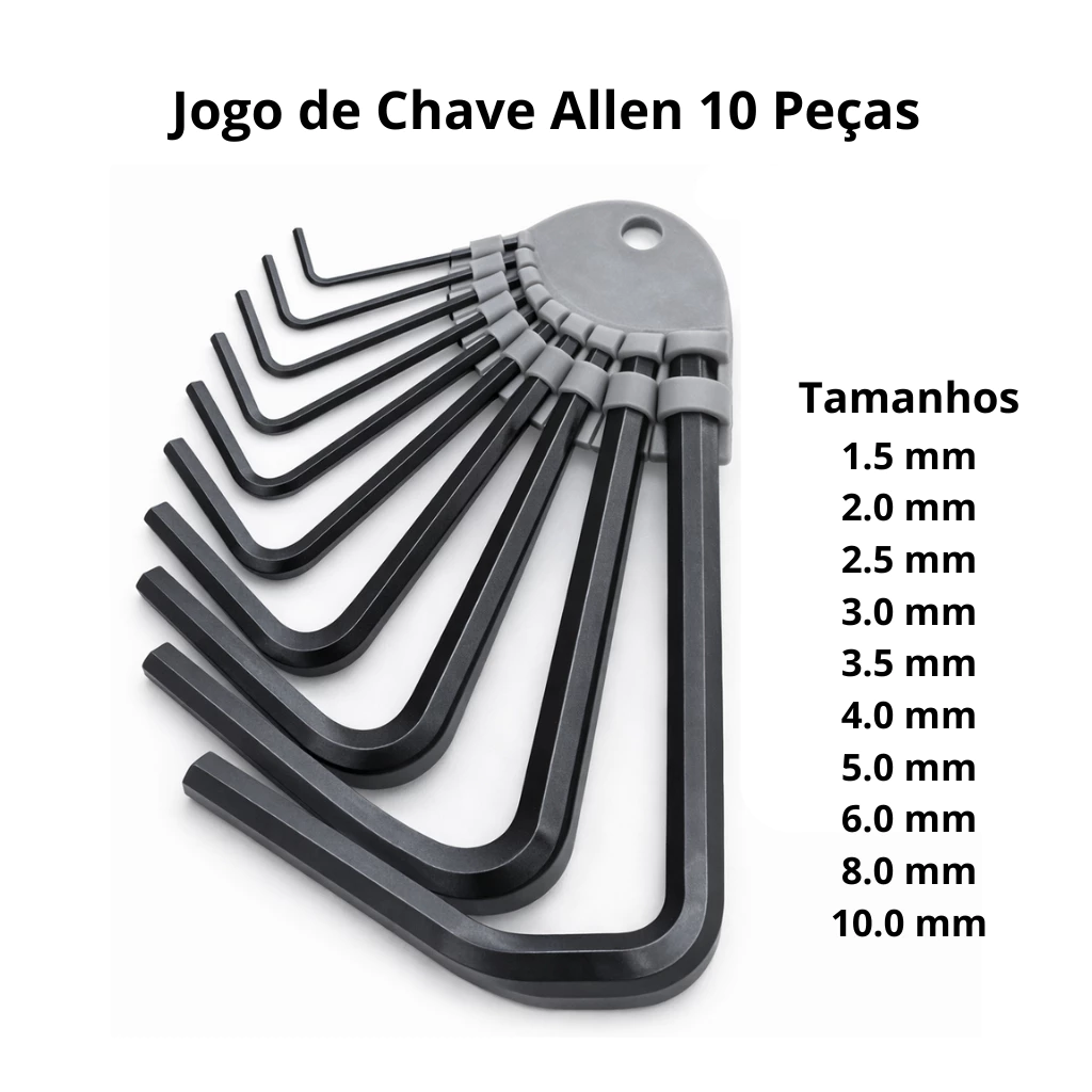 Kit de Chave Allen 10 Peças Jogo Chave Aliem Curta Hexagonal 1 5mm até 10mm