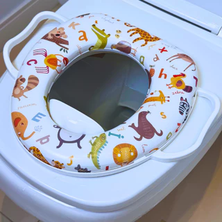 Assento redutor de vaso sanitário infantil Alça de apoio almofadado confortável estampas divertidas em Oferta na Shopee