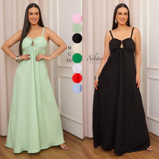 Vestido Longo de Alça Regulagem Feminino Tecido Grosa Verão M-G-GG em Oferta na Shopee