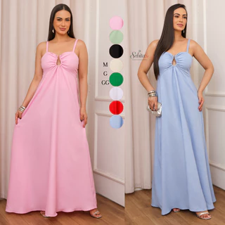 Vestido Longo Feminino de Alça Regulagem Tecido Grosa M-G-GG em Oferta na Shopee