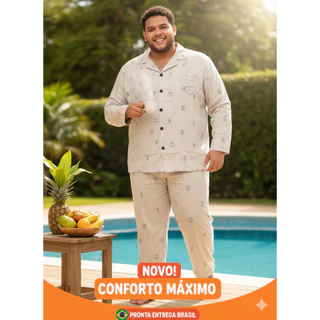 Pijama Masculino Longo Plus Size Em Malha Premium Soft Conforto em Oferta na Shopee
