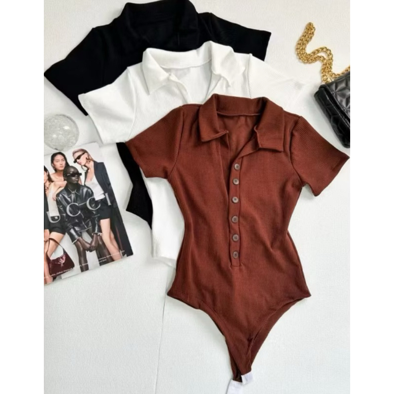 Body Feminina Polo Com Botão Manga Curta Decotado Canelado Confortavel Estiloso