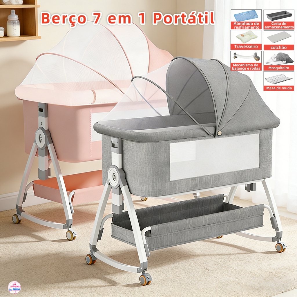 Berço Portátil Moises Co-bed Com Balanço Mosquiteiro e Cesto Regulagem ...