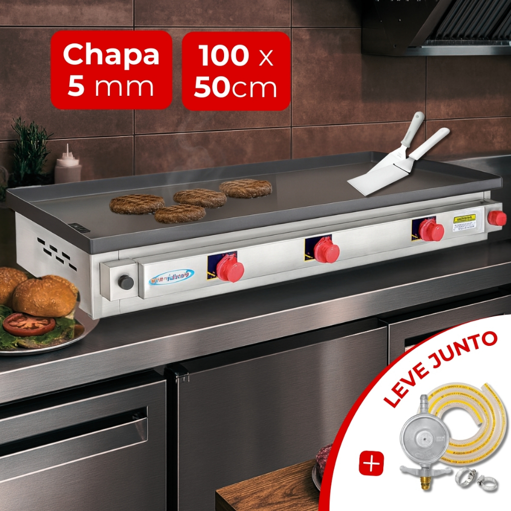 Kit Chapa de Hamburguer Profissional A Gas 2,5 e 5mm Chapeir