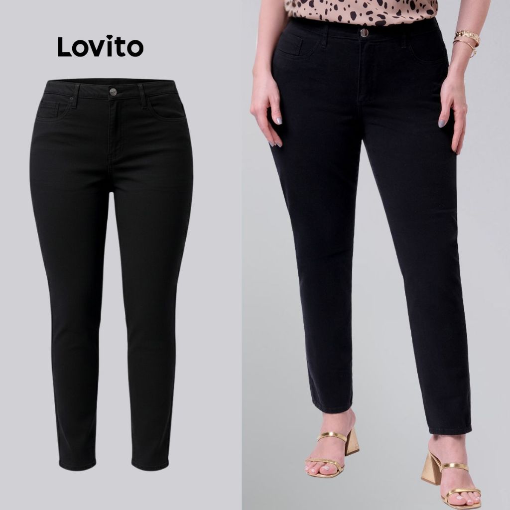 Lovito Calça Jeans Feminina Skinny Básica Plus Size LB183BRL212