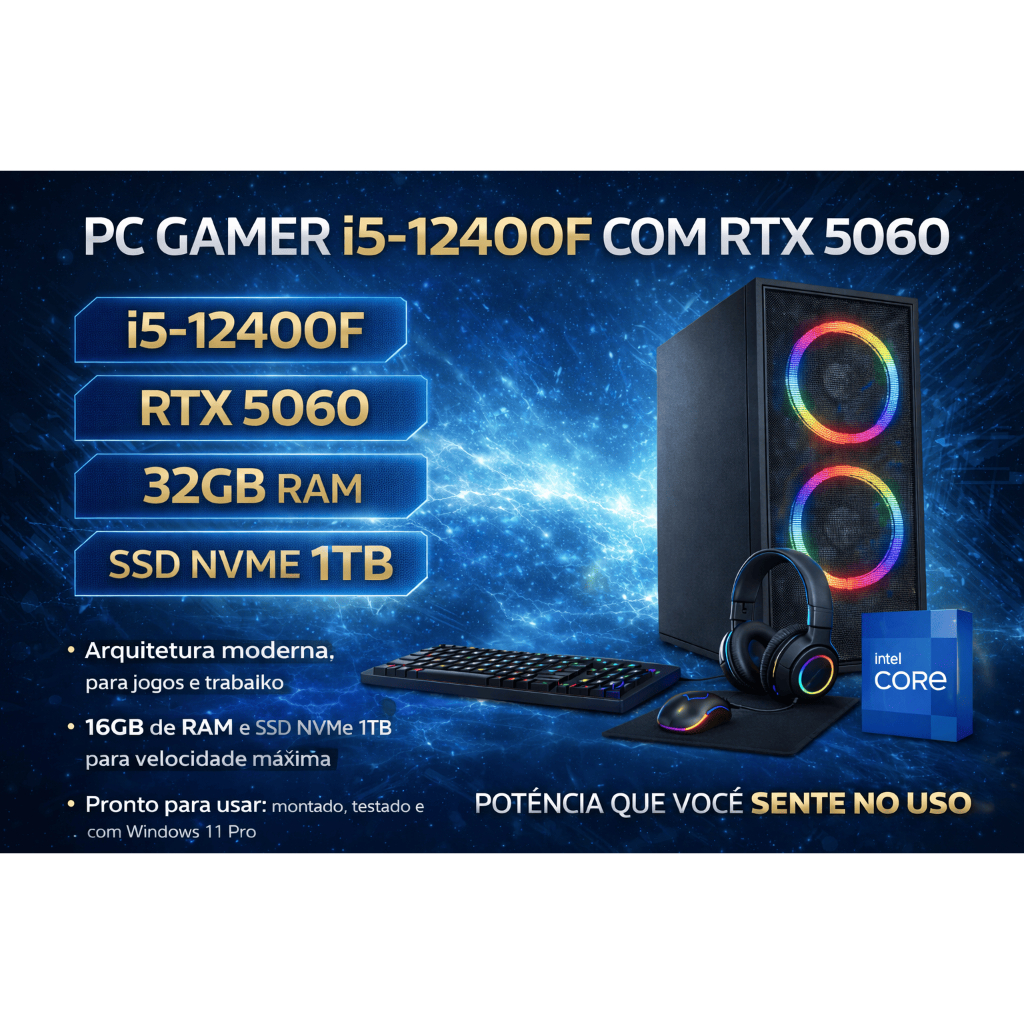 Foto de Computador PC Gamer i5 12400F - RTX5060 de 8GB - SSD 1TB - Memória 32GB - Fonte 650w