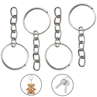 Kit 200 Argola Para Chaveiro 25mm Com Corrente E Elo Prata