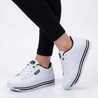 Tênis Casual Feminino Plataforma Estiloso Branco Macio Conforto Leve e Super