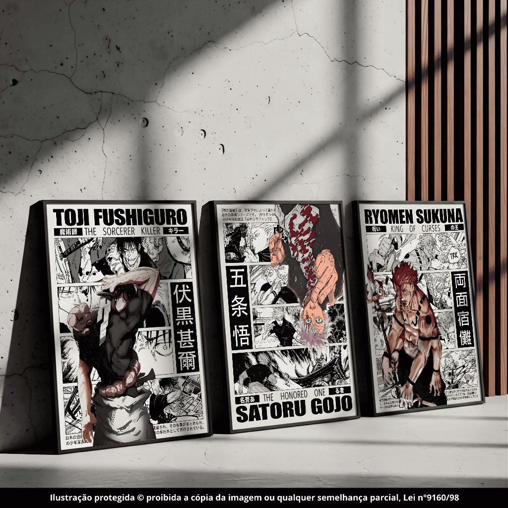 Kit 3 Quadros Parede Decorativo Gojo Toji Sukuna Jujutsu Kaisen Anime ...