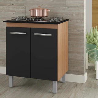 Fogão Cooktop Chamalux + Balcão de Madeira Grafite - Acendimento Automático Elétrico Bivolt