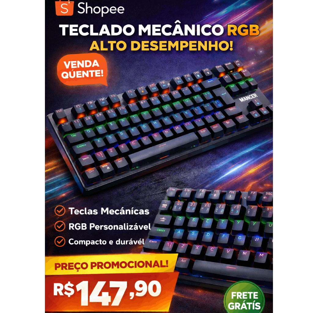 Teclado Mecanico Mancer Shade MK3, Rainbow, Switch Huano Vermelho, Preto, MCR-SHM3-RBW01RD