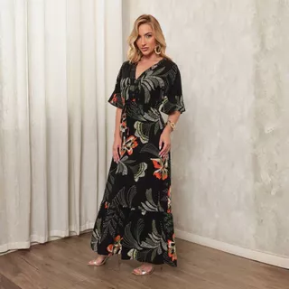 Vestido Longo Feminino Estampa Estilo Floral e Confortável para o Dia a Dia em Oferta na Shopee