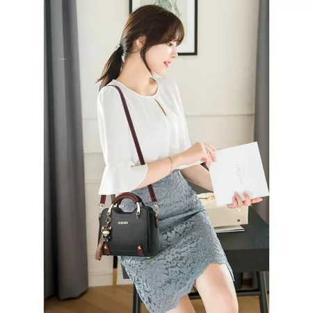 Bolsa feminina transversal elegante de PU com alça superior e alça ajustável, 21 x 10 cm com chaveiro rajork