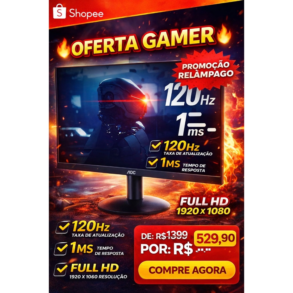 Monitor Aoc 22 120hz 1ms Gaming Hdmi 22b35hm23 Preto