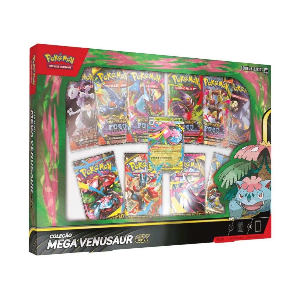 Caixa Box Coleção Mega Venusaur EX Mega Evolução com 6 Boosters