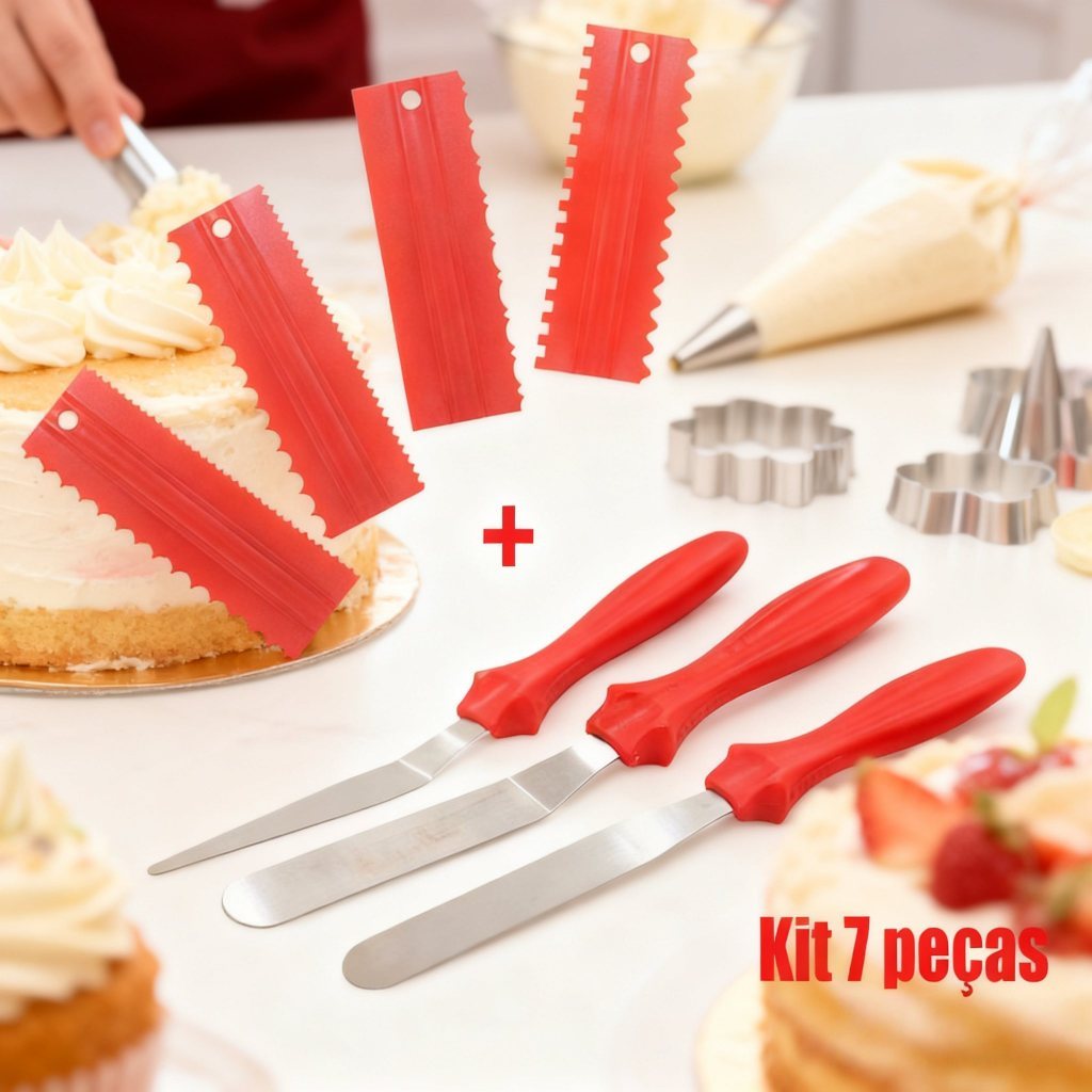 Kit Confeitaria com 4 Espatulas Para Bolo Decoração Espátula
