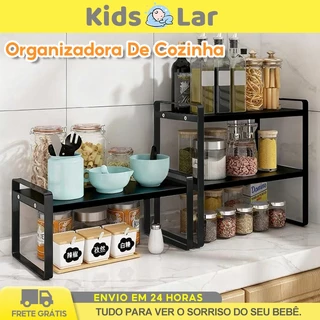 Prateleira Organizadora De Cozinha Dupla 40/50cm Metal Multiuso Pare Cozinha Produtos Bebês Cosméticos em Oferta na Shopee