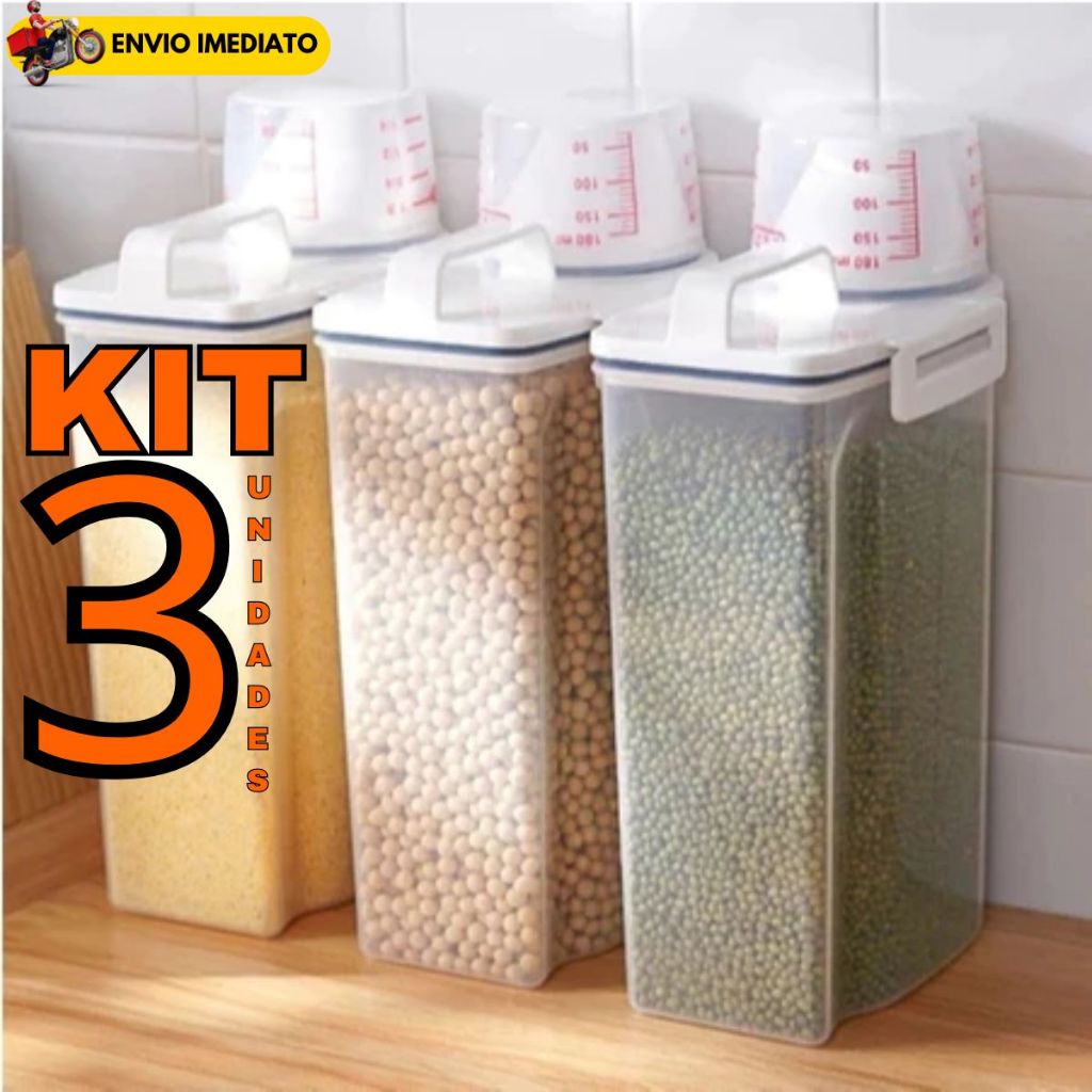 Pote Hermético 2.0L Com Copo Medidor Bico Dosador Cozinha Mantimentos Lavanderia Multiuso Organizador | Shopee Brasil