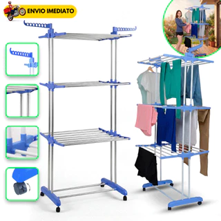 Varal De Chão Roupa Calcinha Prateleiras Torre 3 Andares Dobrável Portátil Compacto Com Rodinhas Multifuncional em Oferta na Shopee