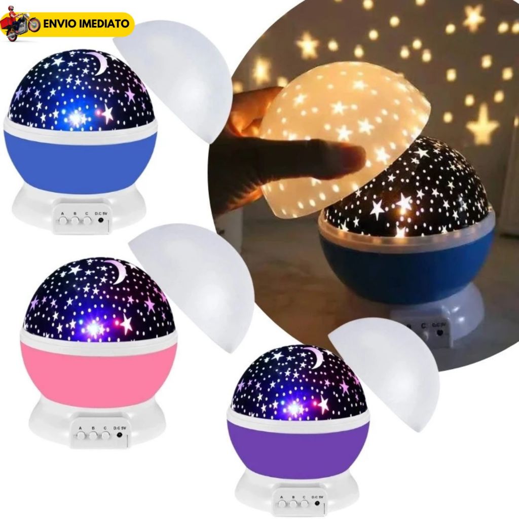 Luminaria Galaxia Abajur Rotativa Projetor Globo Estrela Infantil Céu Estrelado Lua 360º