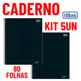 KIT 5 Cadernos Zip Tilibra 20x27,5cm 80 Folhas Universitario 1 Materia Capa Dura Preto Com Pauta em Oferta na Shopee