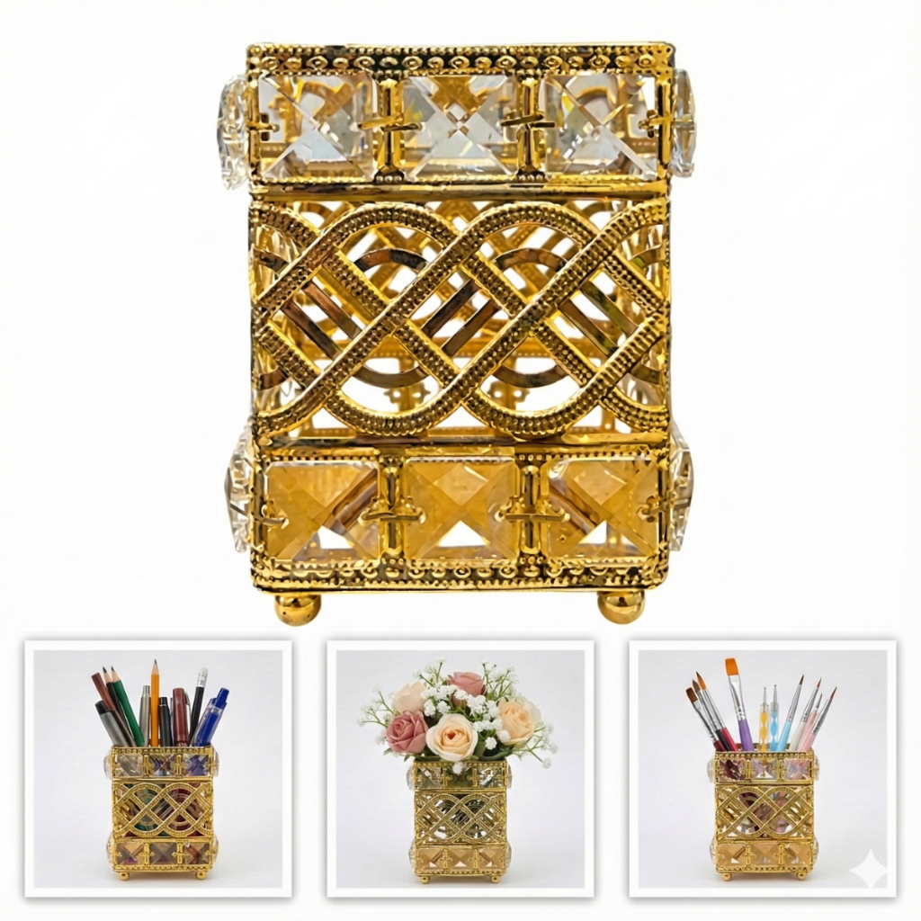 Porta Pincel Dourado Cristal Luxo Organizador Blush Make Dourado
