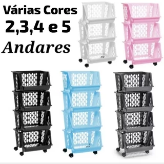Cesto Organizador com Rodinhas Vários Tamanhos e Cores Montável 2,3,4 e 5  andares em Oferta na Shopee