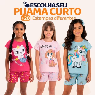 Pijama Infantil Menina Manga Curta com Estampas Fofas e Conforto Roupa Infantil Feminino Verão Calor. L05 em Oferta na Shopee