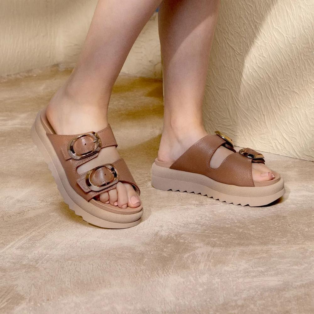CHINELO PEGADA FEMININO SOLADO ALTO EM COURO COM FIVELAS Shopee