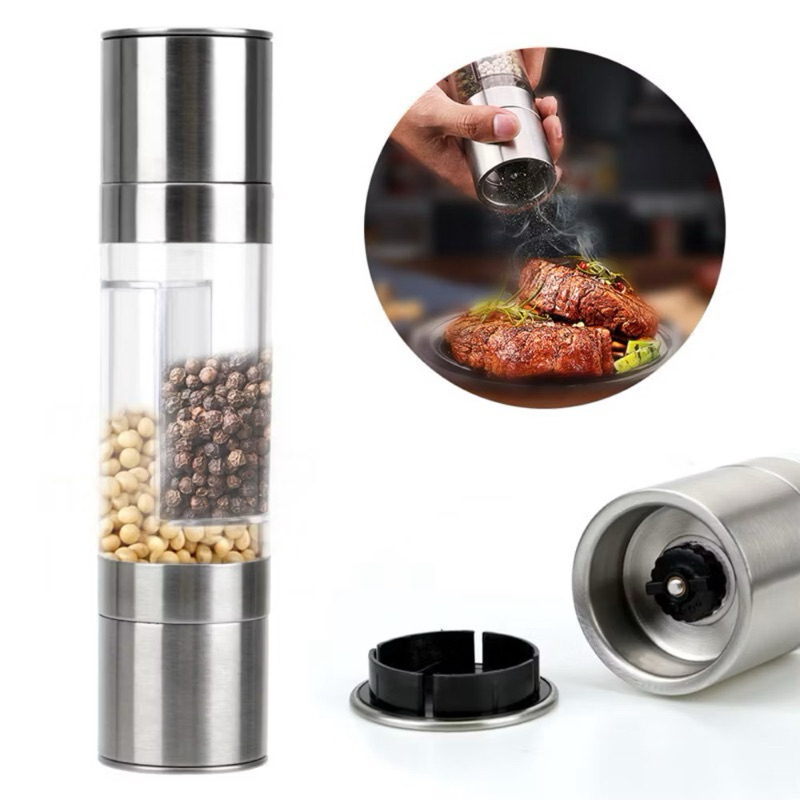 Moedor de Sal e Pimenta Aço Inox Duplo 2 Em 1 Manual Ajuste 