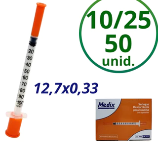 Seringa Insulina 1ml Com Agulha Fixa 12,7x0,33 Kit 10/25/50 Un Medix em Oferta na Shopee