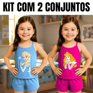 Kit 2 Pijamas Baby Doll Infantil Short Doll Infantil | Alcinha + Short | Tecido Leve e Confortável em Oferta na Shopee
