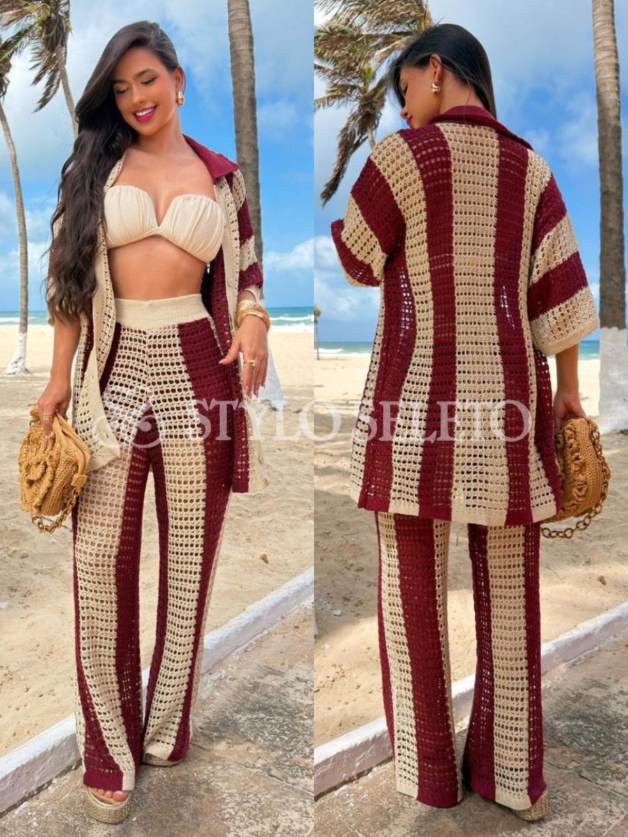 Conjunto Verão Duas Peças Listrado Tricot