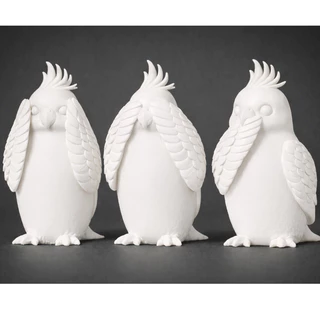Kit 3 Calopsitas Decorativos – Não Ouço, Não Vejo, Não Falo | 10cm