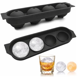 Forma de Gelo Whisky Com 4 Moldes de Redonda, Forma de Gelo Redonda 4,5CM, Material de Silicone Resistente e Flexível