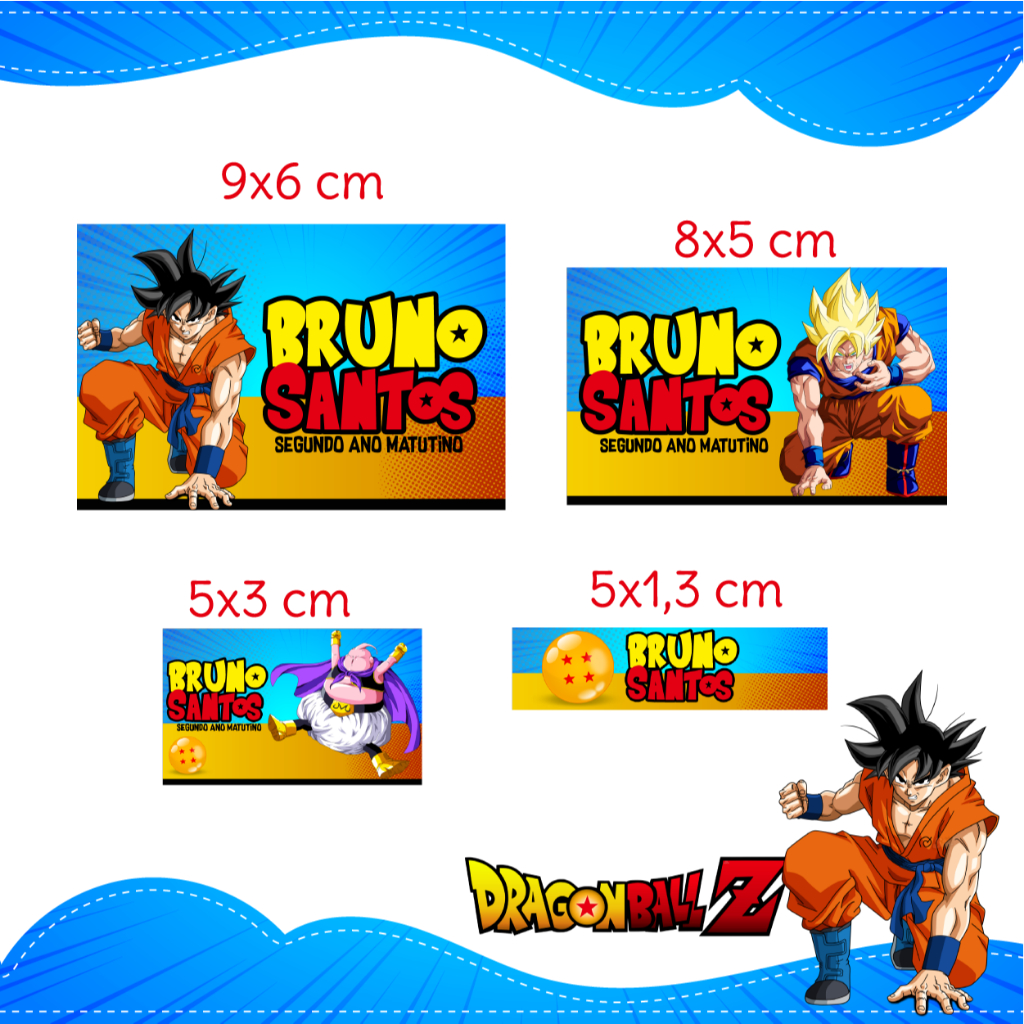 KIT 108 ETIQUETAS ESCOLARES DRAGON BALL PERSONALIZADAS | Shopee Brasil