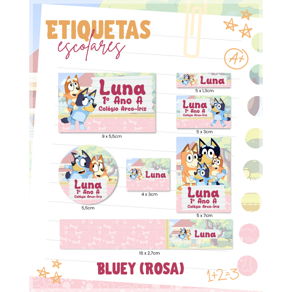 Etiquetas Escolares BLUEY ROSA | Shopee Brasil