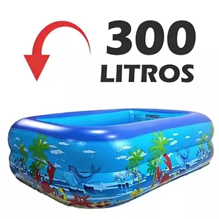 Piscina Inflável Retangular Infantil 3 Anéis 150cm 300 Litros Azul ou Rosa