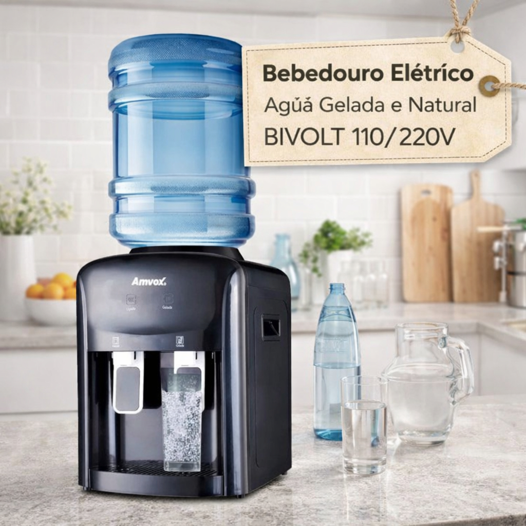 Bebedouro Elétrico Água Gelada e Natural BIVOLT 110/220V New Black Amvox