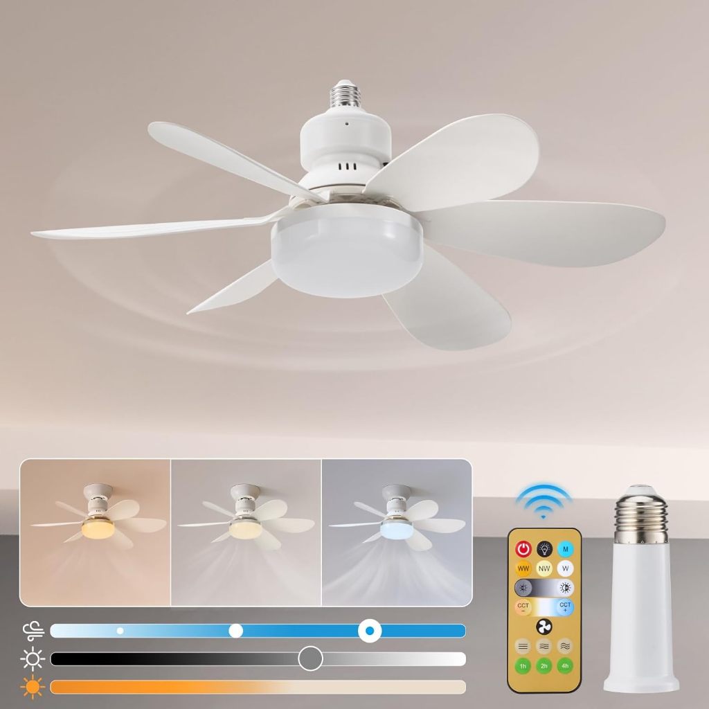 Lâmpada Ventilador De Teto Com Luz Controle Remoto 6 Hélices E27 110V-220V E27