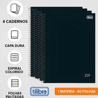 KIT 4 Cadernos Zip Tilibra 80 Folhas Preto 1 Materia Com Pauta Capa Dura Para Universidade Anotações em Oferta na Shopee