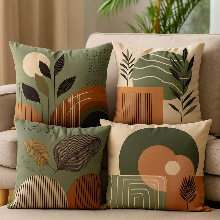 Kit 4 Capas de Almofadas Decorativas 45x45 - Floral Verde e Bege | Shopee Brasil