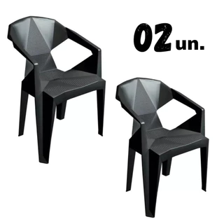 KIT 02 Poltronas de Plastico Cadeira Diamante Com Apoio Para Braço Preta