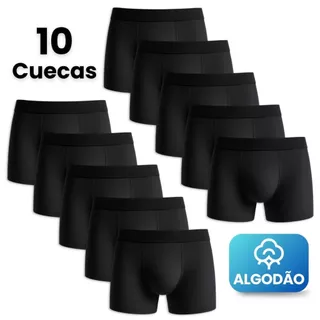 Kit 10 Cuecas Boxer Masculino Algodão Premium Pretas Confortáveis